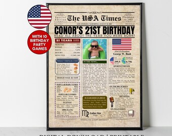 Periódico estadounidense del 21.º cumpleaños de 2005 Póster del periódico estadounidense de 2005 Datos sobre Estados Unidos hace 21 años en 2005 Regalo de cumpleaños para hijo Hija Hombres Mujeres