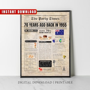 1955 AUSTRALIA 70th Birthday Newspaper Print, Australian 70th Birthday Gift, 1955 Birthday Poster, Aussie Wall Art, 1955 Bday Party Decor