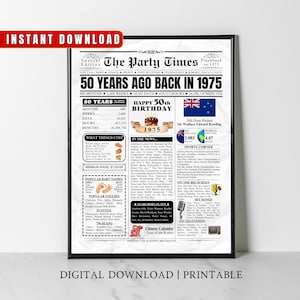 1975 NEUSEELAND 50. Geburtstag Zeitungsdruck, Neuseeländer 50. Geburtstag Geschenk, Kiwi Geburtstag Poster, 1975 Wohnkultur Party Schild Wandkunst