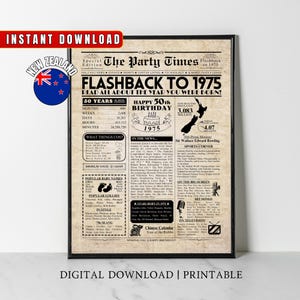 1975 NEUSEELAND 50. Geburtstag Zeitungsdruck, Neuseeländer 50. Geburtstag Geschenk, Kiwi Geburtstag Poster, 1975 Wohnkultur Party Schild Wandkunst