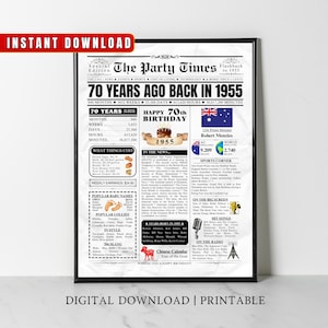 1955 AUSTRALIA 70th Birthday Newspaper Print, Australian 70th Birthday Gift, 1955 Birthday Poster, Aussie Wall Art, 1955 Bday Party Decor