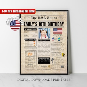 Personalisiertes 18.Geburtstagsgeschenk für Frauen Männer, 2007 Zeitungs-Plakat-Zeichen, 18.Geburtstagsgeschenk für Sohn-Tochter, 18.Geburtstag USA