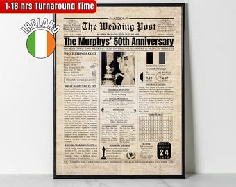 Irish 50th Wedding Anniversary Gifts Custom Newspaper Poster 50 Years Ago Back in 1975 Wedding Gift for Mum Dad Golden Anniversary Ireland