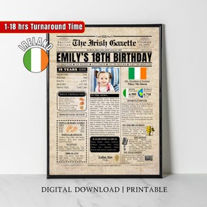 18.Geburtstag Zeitung 2007 Irland Poster Irish Facts vor 18 Jahren Zurück im Jahr 2007 Geburtstagsgeschenk für Sohn Tochter Ihn Sie