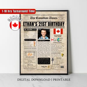 Papier journal personnalisé pour 21 ans au CANADA, 2004 cadeau d'anniversaire canadien pour 21 ans, affiche d'anniversaire de 2004, il y a 21 ans en 2004