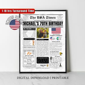 Impresión de periódico personalizada de 1955 para el 70.º cumpleaños de EE. UU. Regalo de 70.º cumpleaños estadounidense para abuela, abuelo, mamá y papá hace 70 años en 1955