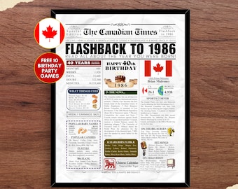 1986 KANADA 40. Geburtstag Zeitung Druck 40. Geburtstag Geschenk vor 40 Jahren Zurück in 1986 Poster für Ihn Ihre Männer Frauen Party Dekor