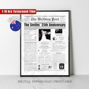 25th Wedding Gift for Mum Dad, 25th Wedding Newspaper, Wedding Anniversary Print, 25 Years Ago Back in 2000, Silver Anniversary, AUSTRALIA