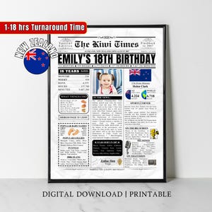 18. Geburtstag Zeitungsposter, Druckbare 18. Geburtstag Party Dekoration, Geburtstagsposter mit Neuigkeiten und Highlights aus dem Jahr 2007 in der Kiwi-Version
