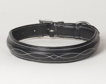 Leather Dog Collar Raised Hand Stitched English Bridle Style Genuine Leather &quot;Hampton&quot; - X-Small to X-Large