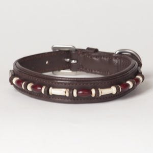 Leather Dog Collar Beaded and Decorated Hand-stitched Genuine Leather &quot;Dakota&quot; -  Small to Medium