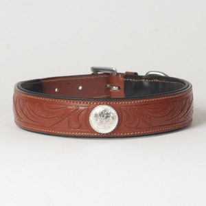 Leather Dog Collar Wide Hand Carved Genuine Leather &quot;Ponderosa&quot; - Medium through X-Large