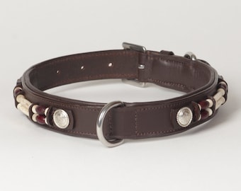 Leather Dog Collar Beaded and Decorated Genuine Leather Dog Collar &quot;Dakota&quot; - Large