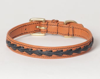 Leren hondenhalsband handgevlochten zacht nappaleer "Flair" - klein tot x-Large