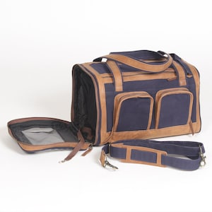 Pet Deluxe Travel Carrier – Tough Khaki Organic Cotton Canvas with Genuine Leather Accents