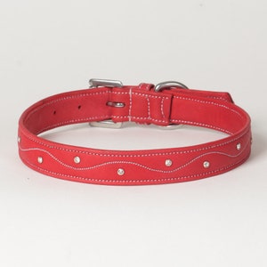 Leather Dog Collar Soft Real Napa Leather with Swarovski Crystals &quot;Jewel&quot; - Large