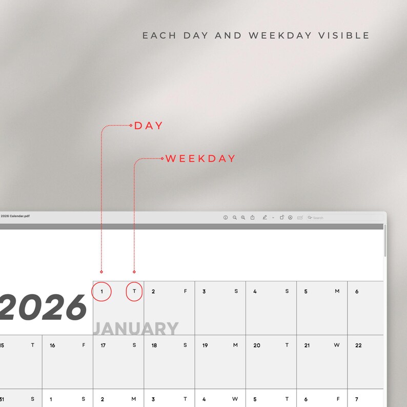 2026 Year at a Glance Wall Calendar | Productivity Essentials | Instant ...