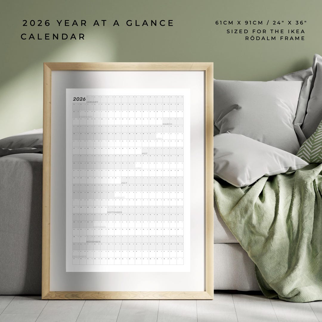2026 Year at a Glance Wall Calendar | Productivity Essentials | Instant ...