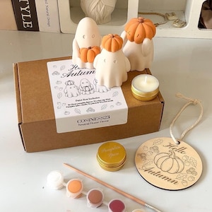 Paint your own craft kits | Pumpkin Ghost, Wooden sign, pumpkin spice candle | Autumn craft idea