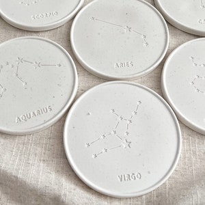 Zodiac constellation coasters set of 2, choose different colour effects, Handmade | Jesmonite | home decor and home gift