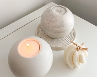 Large round ball marble effect tea light holder, Handmade | jesmonite | home decor and gift