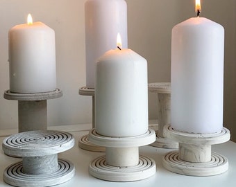 Small pillar candle stand set of 2, marble effect, Handmade | jesmonite | home decor and gift