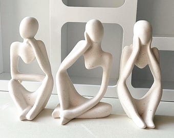 Lady statues set of 3, custom colour effects, Handmade | Jesmonite | neutral home decor and gifts.