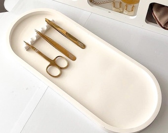 Large Oval salon tray, Manicure tool rest, custom colour effects, Handmade | Jesmonite| neutral home decor and gifts.