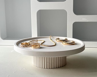 Ribbed pedestal tray |  Handmade | neutral home decor& gifts.