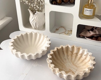 Ruffle bowl, custom colour effects, Handmade | Jesmonite | neutral home decor and gifts.