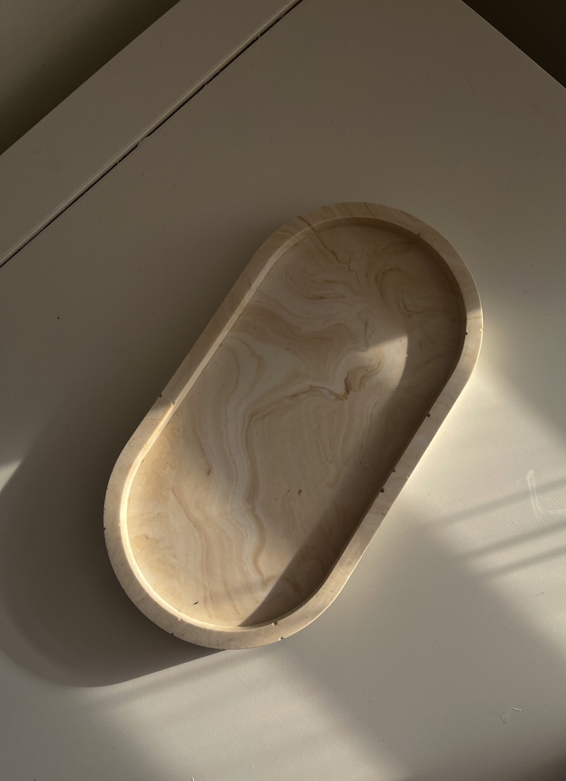 Oval tray, choose different colour effects, Handmade jesmonite home decor and gifts beige marble