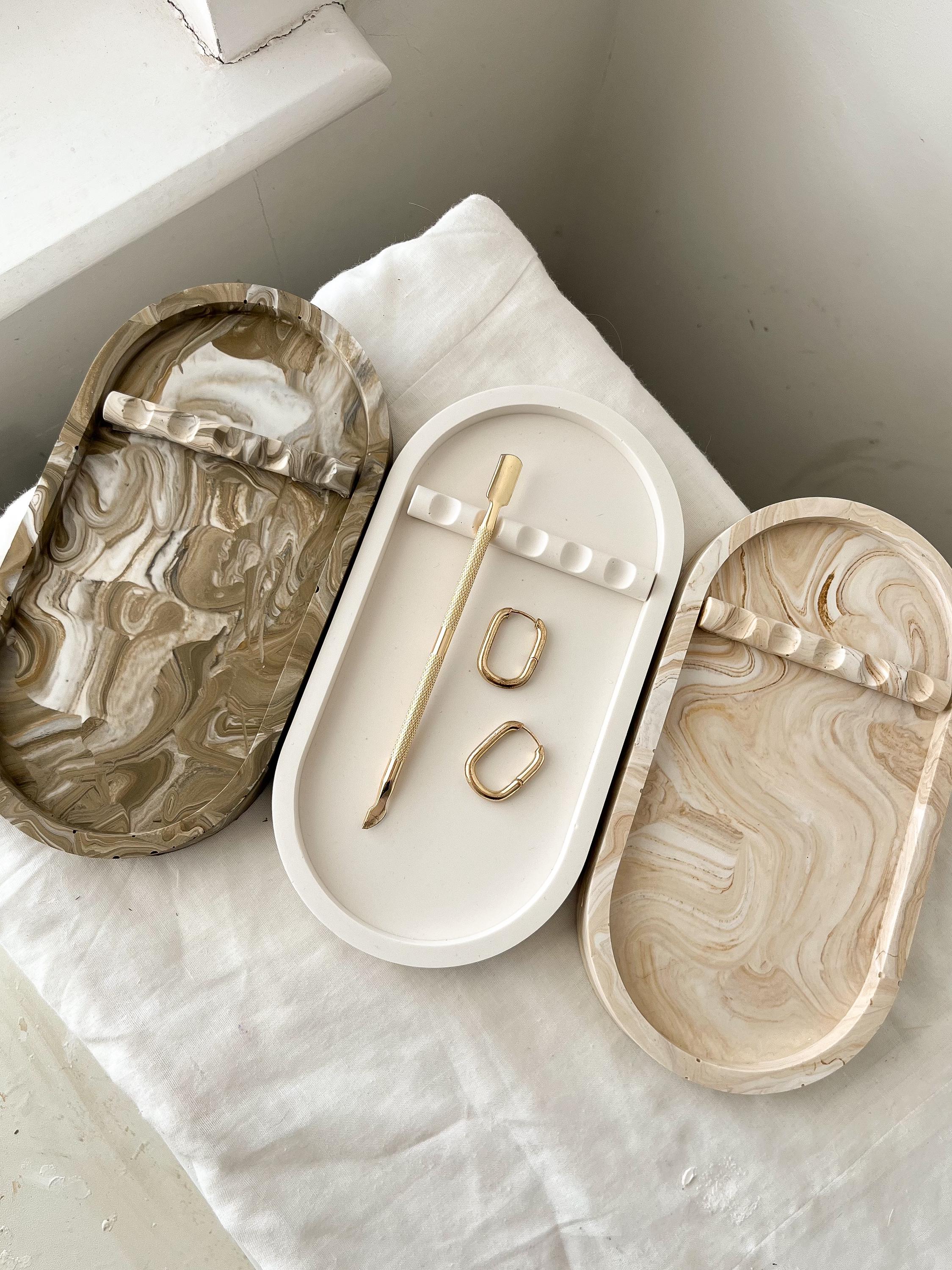 Manicure tool rest & tray, custom colour effects, Handmade | Jesmonite| neutral home decor and gifts.
