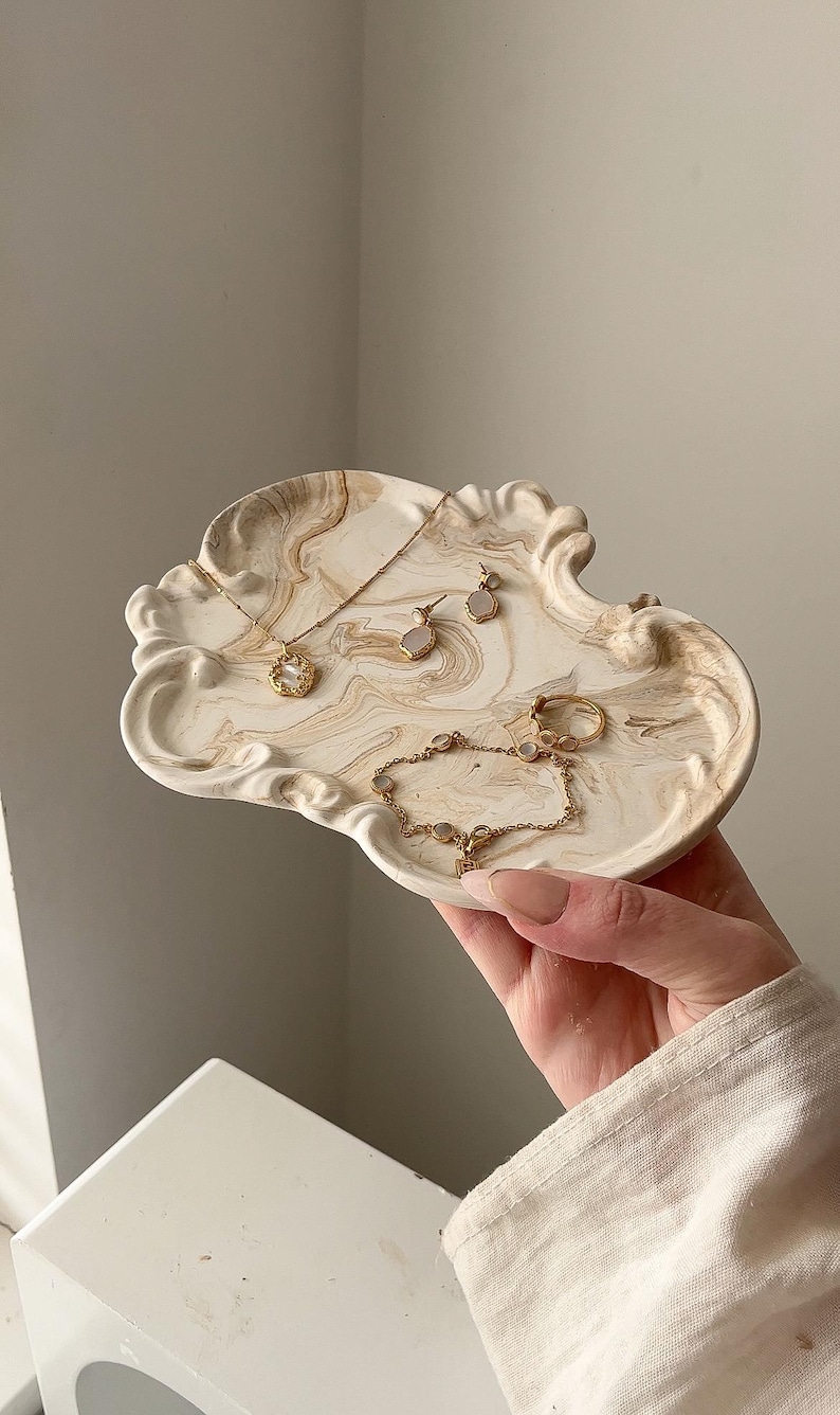 Vintage ornate decorative tray | Handmade, personalised decor & gifts beige marble