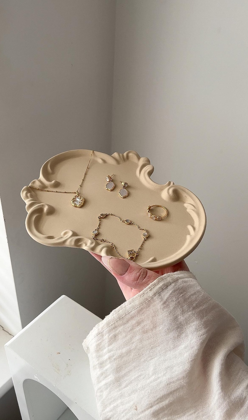 Vintage ornate decorative tray | Handmade, personalised decor & gifts beige