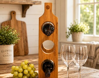 Solid Maple Wood Wine Rack for 3 Bottles, Rustic Farmhouse Style