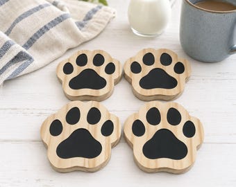 Set of 4 Paw Print Reclaimed Wood Coasters, Custom Epoxy Color Choice
