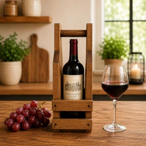 Single-Bottle Wood Wine Caddy with Handle, Pine or Maple