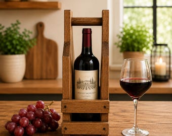 Single-Bottle Wood Wine Caddy with Handle, Pine or Maple