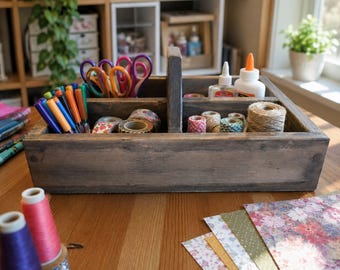 Four-Compartment Wood Farmhouse Organizer Box - Reclaimed Wood