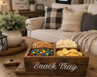 Wood Snack Tray Holder with 4 Compartments - Choice of Pine, Maple, or Reclaimed Wood