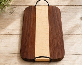 Walnut and Curly Maple Charcuterie Board with Side Handles