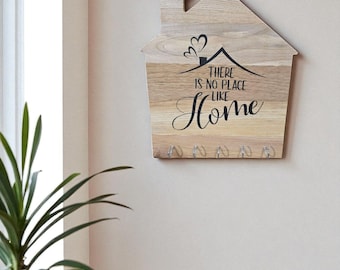 Rustic Wood Wall-Mounted Key Holder with Hooks - Reclaimed Hardwood
