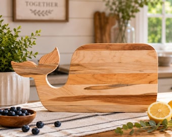 Whale-Shaped Hardwood Charcuterie and Serving Board, Custom Wood Options