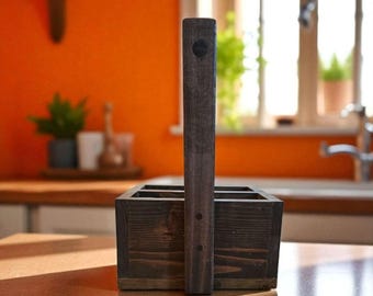 Four-Compartment Wood Storage Caddy with Handle - Reclaimed Wood
