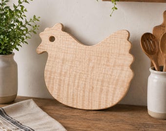 Rooster-Shaped Hardwood Charcuterie and Cutting Board, Custom Wood Options