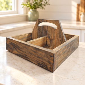 Four-Compartment Wood Farmhouse Organizer Box - Reclaimed Wood