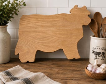 Cow-Shaped Hardwood Charcuterie and Cutting Board, Custom Wood Options