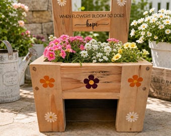 Outdoor Wood Chair Planter for Flowers, Herbs or Succulents - Reclaimed Wood