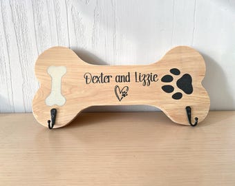 Personalized Hardwood Dog Leash Holder with Custom Name