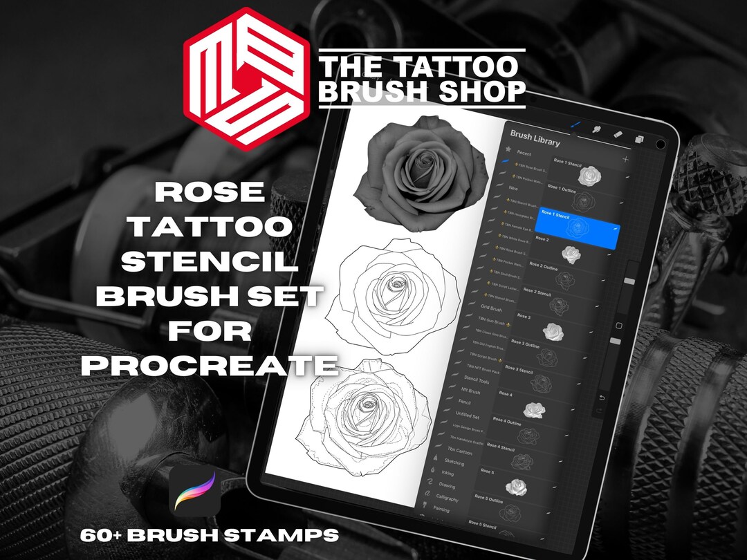 60 Rose Tattoo Stencil Brush Pack for Procreate Etsy